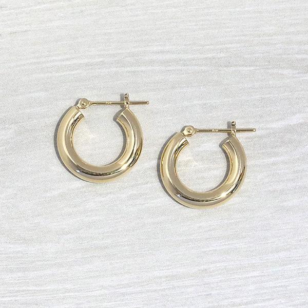 18金 3mm幅 フープピアス 直径15mm 3mm×15mm 遮断式 両耳用 定番