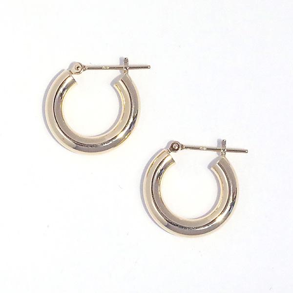 18金 3mm幅 フープピアス 直径15mm 3mm×15mm 遮断式 両耳用 定番 シンプル 大きめ 輪っか リングピアス ピヤス ぴあす 地金 太め 爆買の画像