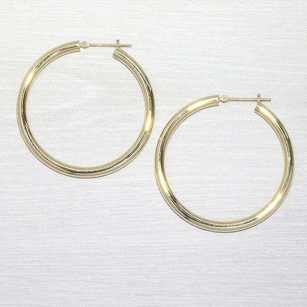 両耳用 18金 3mm幅 フープピアス 直径40mm K18 3mm×40mm 遮断式 1ペア 定番 シンプル 大きめ 輪っか リングピアス ピヤス ぴあす 爆買の画像
