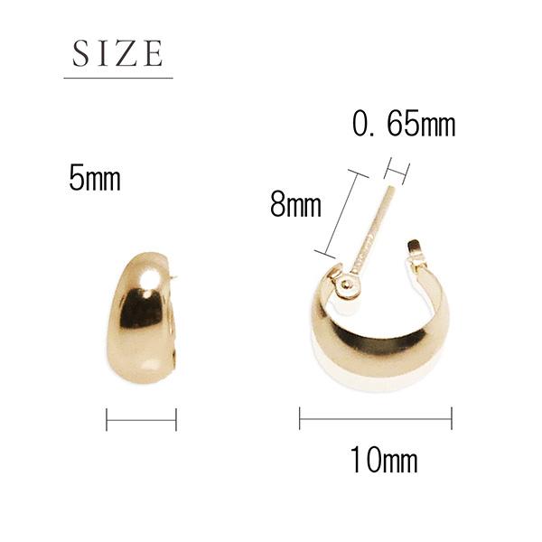 月型ピアス ぷっくり フープピアス 18金 ゴールド 5mm×10mm 両耳 月甲