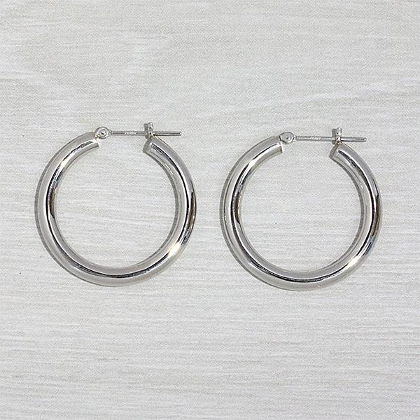 フープピアス プラチナ 3mm幅 直径25mm PT900 リングピアス パイプ 遮断式 両耳用 定番 シンプル 大きめ 輪っか ピヤス ぴあす 爆買の画像