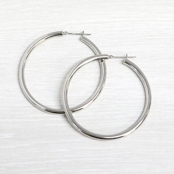 シンプル 太め PT900 フープピアス 3mm×45mm 遮断式 両耳用 定番 3mm 大きめ 45mm 輪っか パイプ プラチナ 地金 ピヤス ぴあす 爆買の画像
