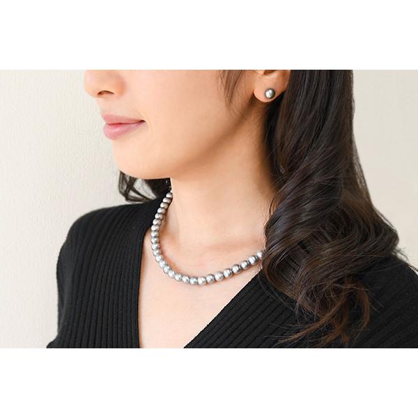 7mmグレー淡水真珠ネックレス・ピアス/イヤリングセット 冠婚