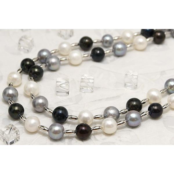 クールカラーラリエット 8mm 淡水真珠 ロングネックレス