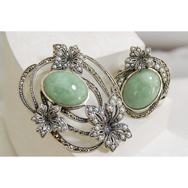 碌山 翡翠 シードパール ブローチペンダント 大粒ヒスイのクラシックな