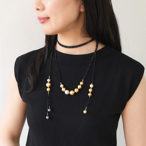 あこや真珠 南洋白蝶貝真珠 ロングパールデザインネックレス ラピスラズリ