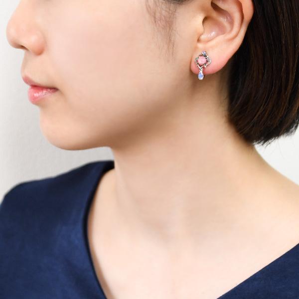 碌山 ロードクロサイト＆ミルキーオパールピアス/イヤリング うるうる