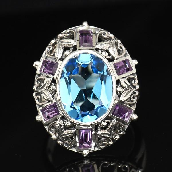 碌山 スイスブルートパーズ アメジスト リング 透き通るブルーが