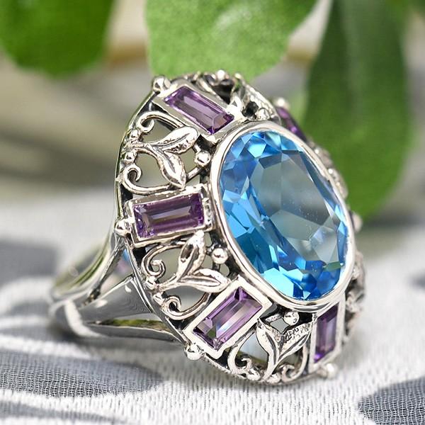 碌山 スイスブルートパーズ アメジスト リング 透き通るブルーが美しい