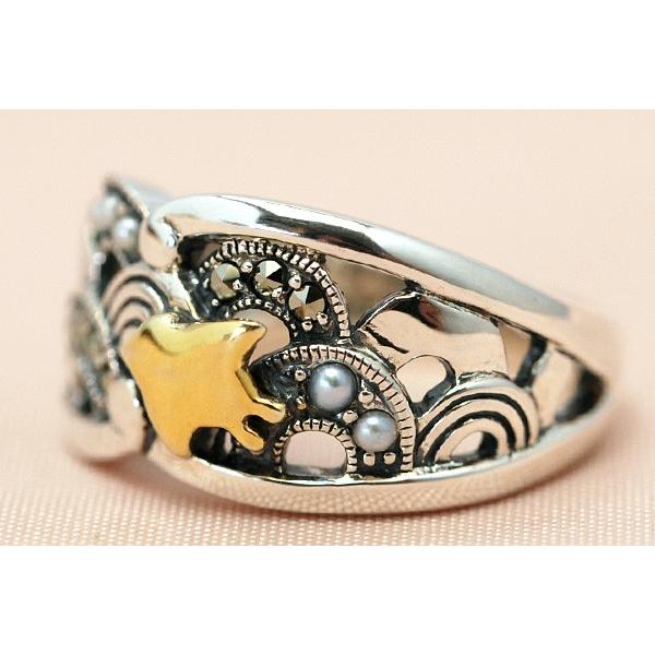 碌山 青海波千鳥 シルバーリング シックでちょっと可愛い粋な和