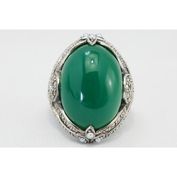 碌山 グリーンアゲート マルカジット リング 特大！ シックで幻想的な