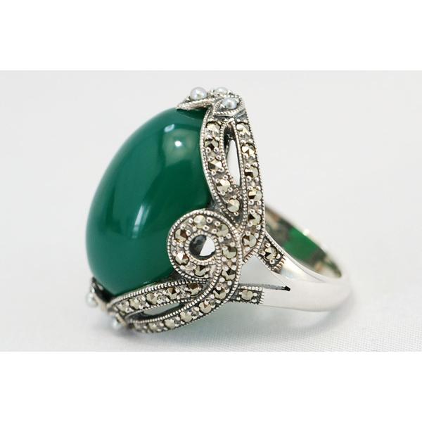 碌山 グリーンアゲート マルカジット リング 特大！ シックで幻想的な