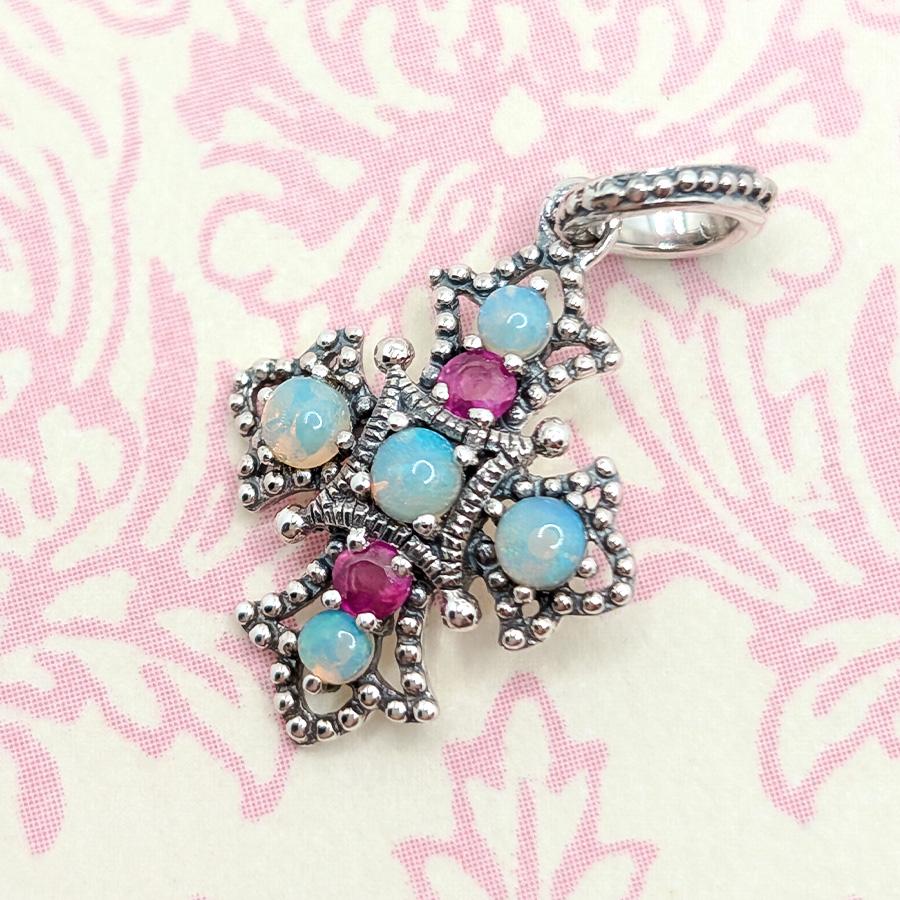 碌山 オパール&ルビーペンダントトップ ヨーロッパアンティーク