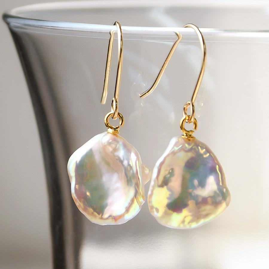 淡水パール メタリック 虹色 パープル コイン バロック 艶 しずく チャーム 【公式通販】