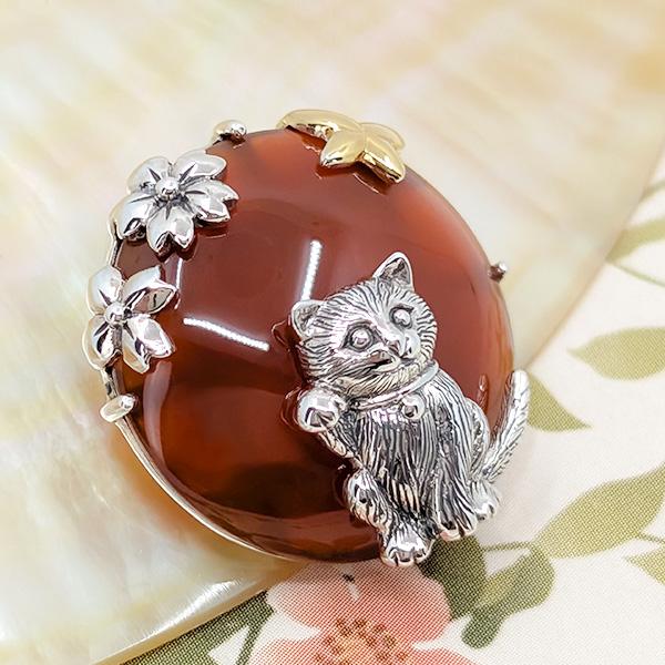 碌山 カーネリアン ねこ ペンダントトップ 和デザインのシックで 