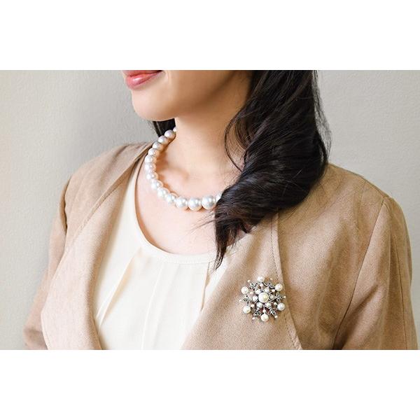 碌山 淡水真珠 雪 ブローチペンダント きらりと光るシックな雪の結晶