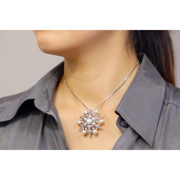 碌山 淡水真珠 雪 ブローチペンダント きらりと光るシックな雪の結晶