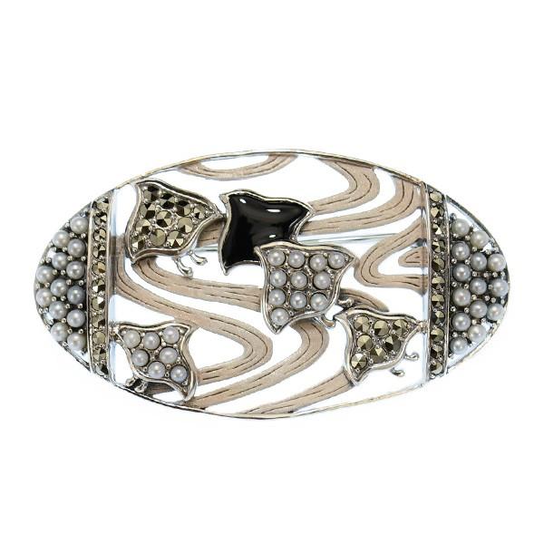 碌山 シードパール 千鳥 ブローチ 燻し銀のシックな輝き 和の