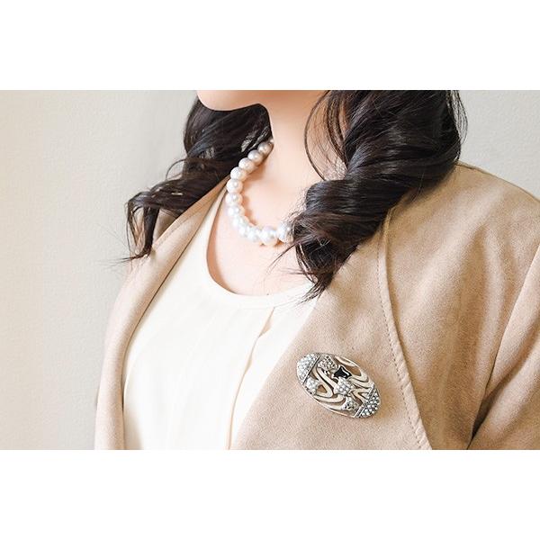 碌山 シードパール 千鳥 ブローチ 燻し銀のシックな輝き 和の