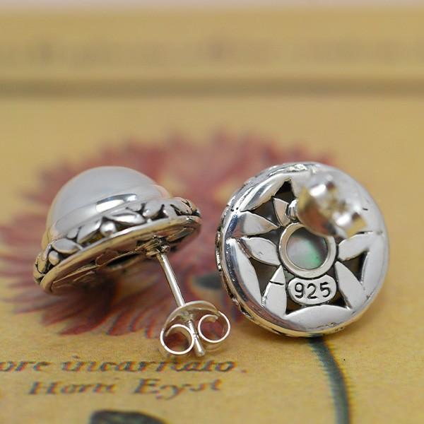 11mm マベ真珠 ピアス/イヤリング ホワイト/ブルー アンティーク調の