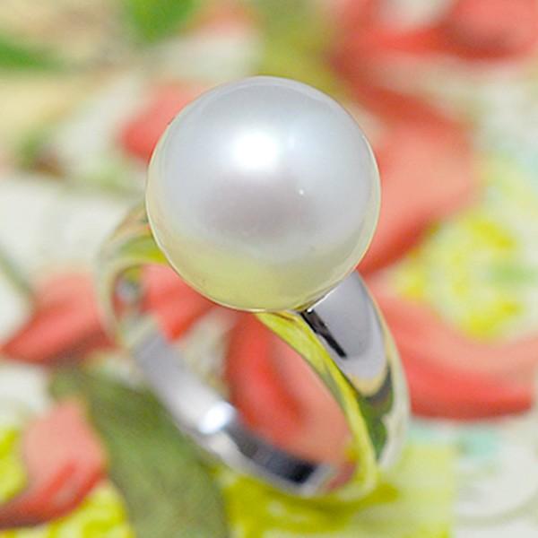 12mm白蝶真珠リング 冠婚葬祭OK フォーマルに使える万能ホワイトの大珠！ おシャレにも使えるシンプルで存在感あるリングです