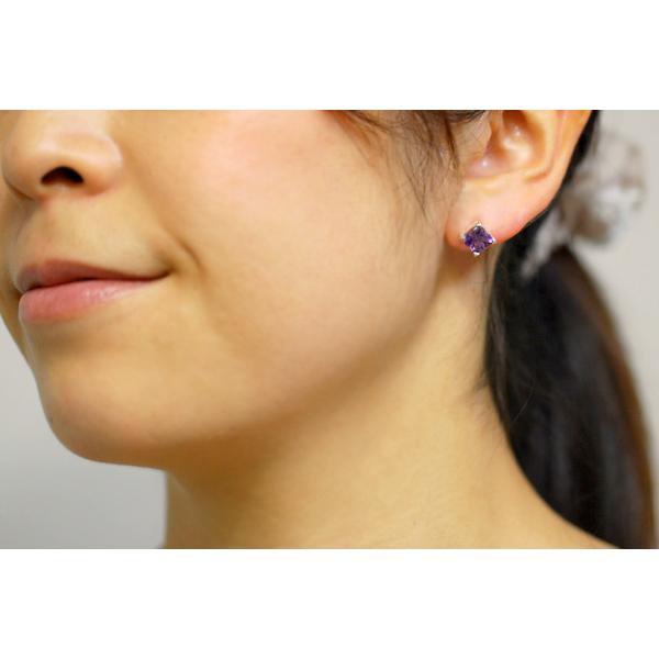 7mm フラワーカット アメジスト ピアス 透明感がみずみずしい 女性 