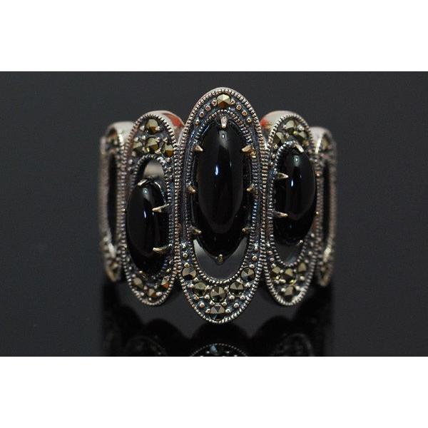 碌山 オニキス マルカジット リング つややかな引き締めブラックが