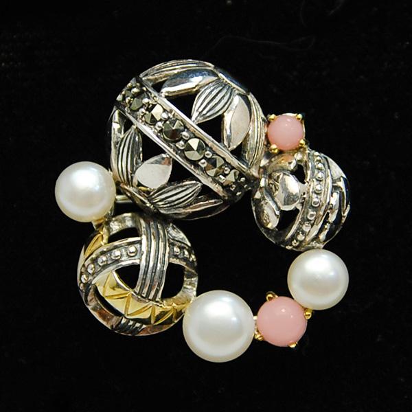 碌山 ピンクオパール 淡水真珠 手鞠 ブローチ ペンダント はんなり上品