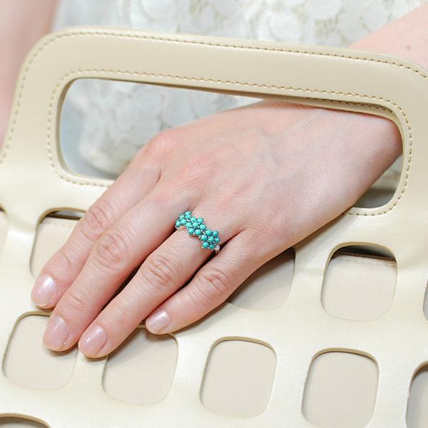 アンティーク　ターコイズ＆パールリング 碌山 ターコイズ シードパール リング 爽やかなブルーがピリッと効く