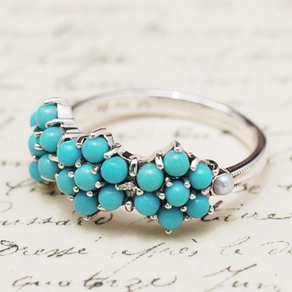 碌山 ターコイズ シードパール リング 爽やかなブルーがピリッと効く