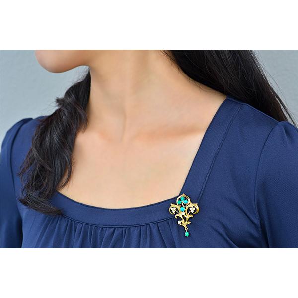 碌山 ターコイズ オパール ブローチペンダント 繊細で美しい植物