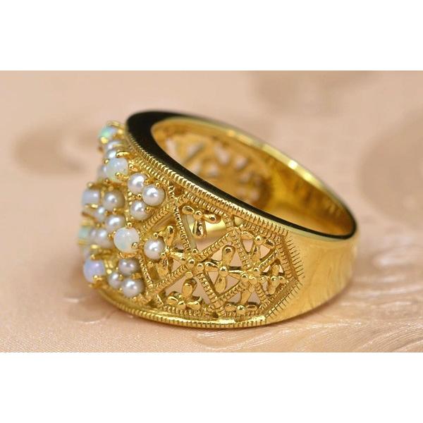 碌山 シードパール＆オパールリング 繊細で華やかなアンティーク