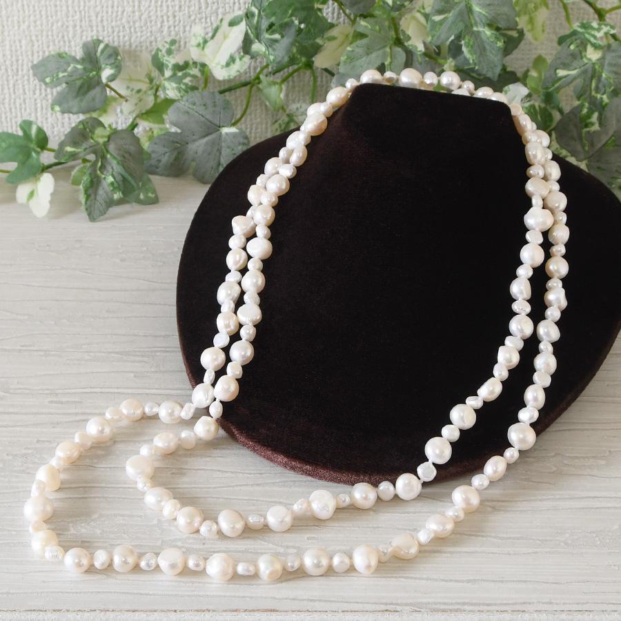 バロック 淡水真珠 120cm ロングネックレス 愛嬌のある形でキュートに
