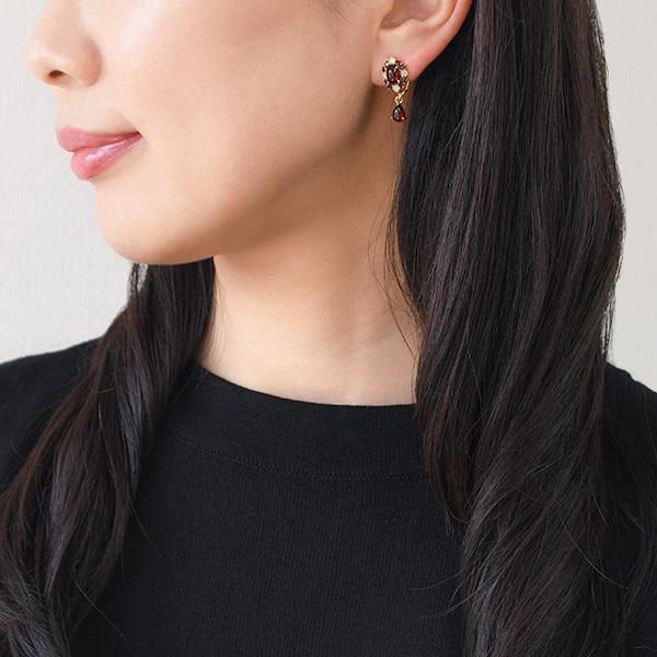 碌山 ガーネット＆オパールピアス/イヤリング クラシカルで上品な 
