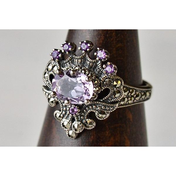 碌山 アメジスト リング 繊細で華やかなアンティーク風デザイン RP