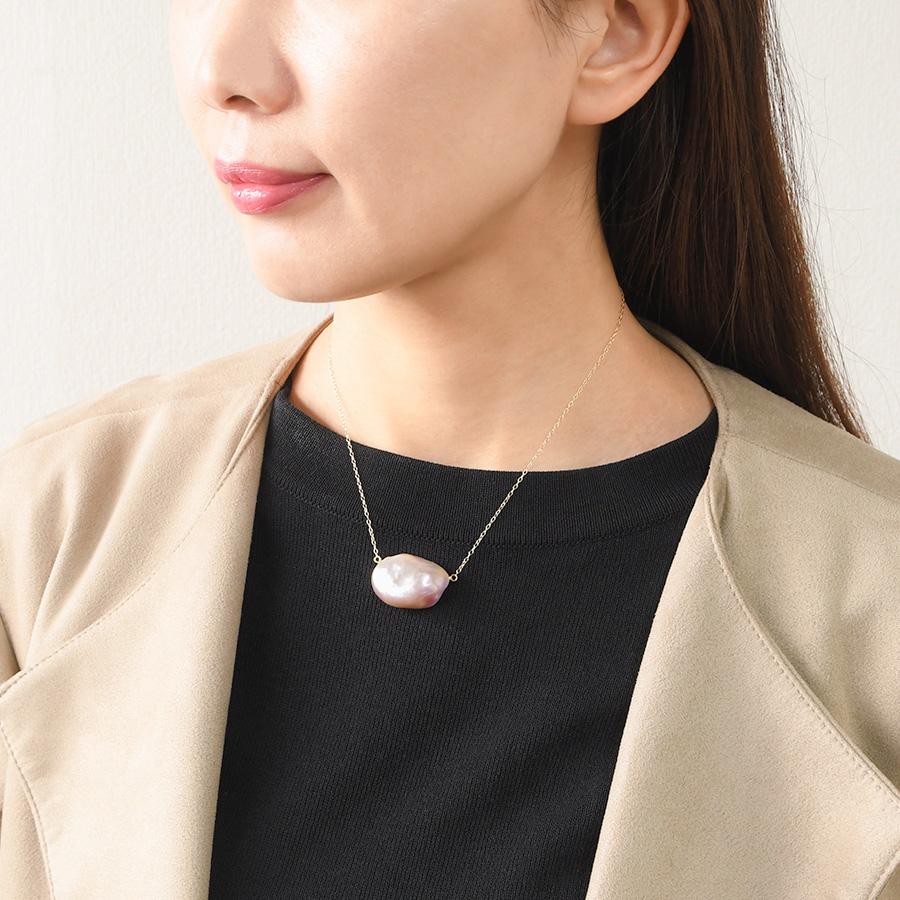 サイズアップ版】特大メタリックバロック淡水真珠K10YGペンダント