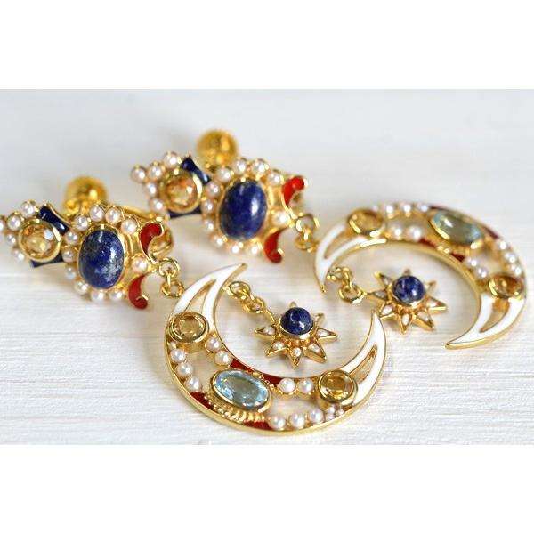 碌山 月星 ピアス イヤリング ラピスラズリ・トパーズ・シトリン