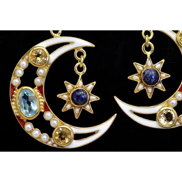 碌山 月星 ピアス イヤリング ラピスラズリ・トパーズ・シトリン