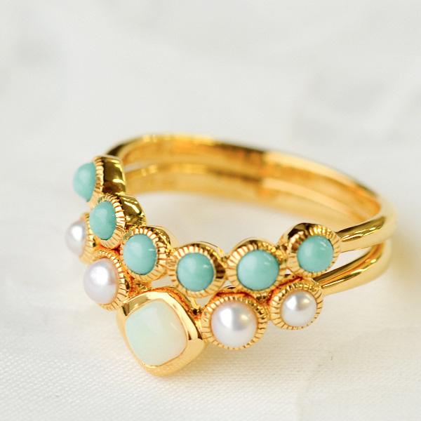 碌山 ターコイズ オパール リング 2点セット 1本着けも2本着けも可愛い