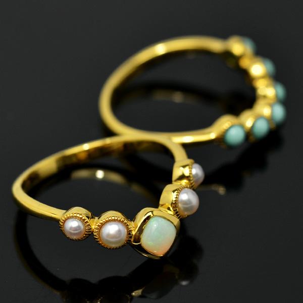 碌山 ターコイズ オパール リング 2点セット 1本着けも2本着けも可愛い