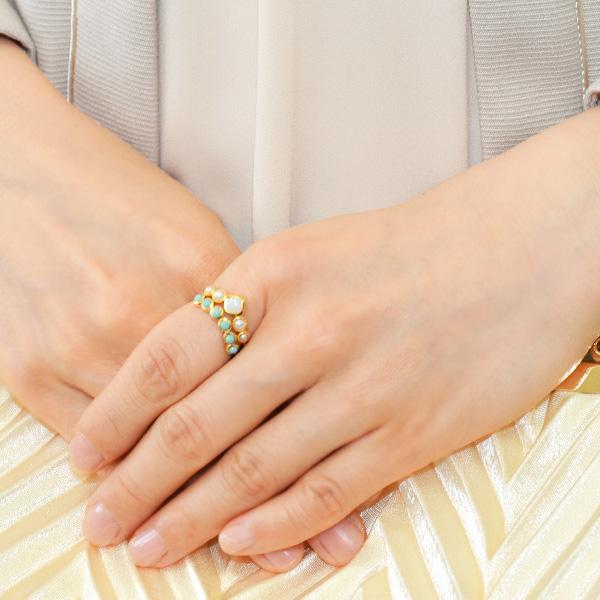 碌山 ターコイズ オパール リング 2点セット 1本着けも2本着けも