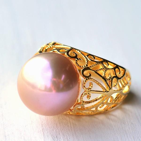 12mm 特級 淡水真珠 レースリング てらってらの華やかナチュラルカラーのリッチなきらめき！　メール便不可