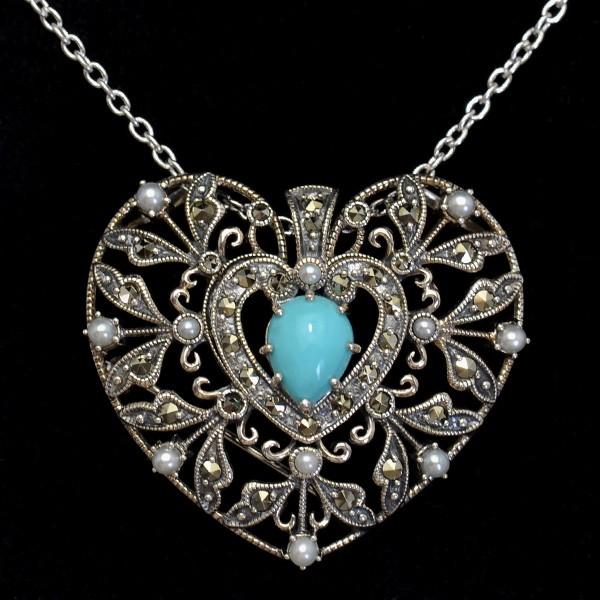 JA053ペンダント＆ブローチ with ターコイズ シードパール9ct JA053ペンダント＆ブローチ with ターコイズ シードパール9ct