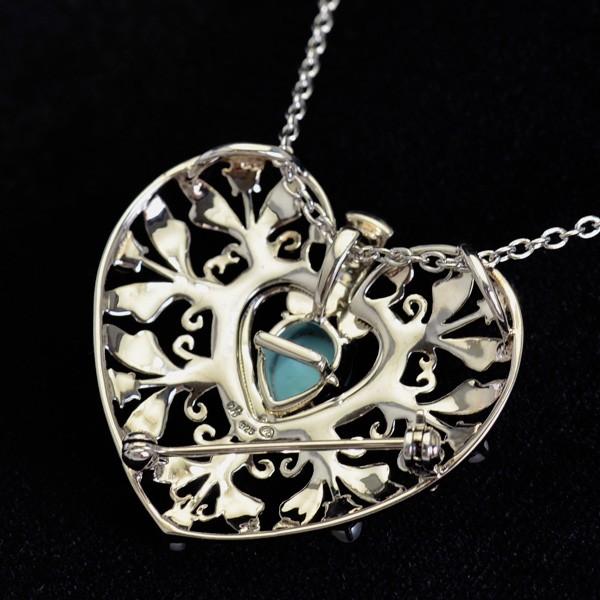 碌山 ターコイズ ＆ シードパール ハート ブローチ ペンダント