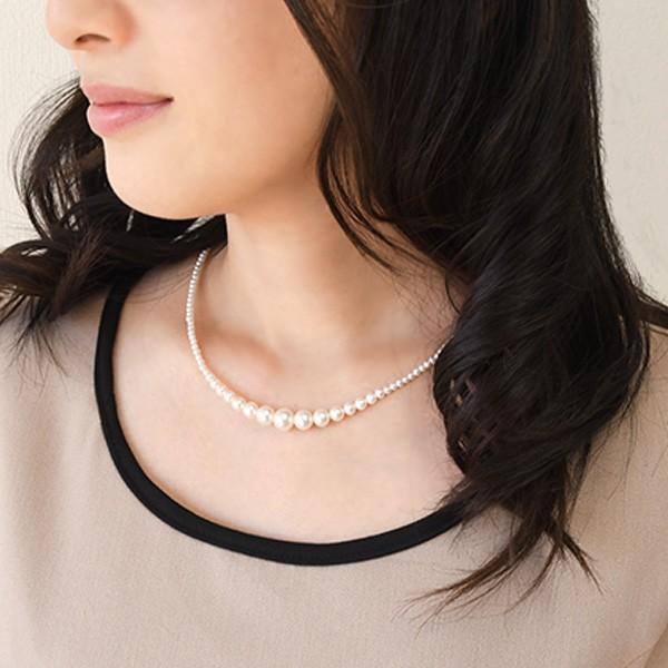 ホワイト パール グラデーション ネックレス 8mm 特級 淡水真珠 