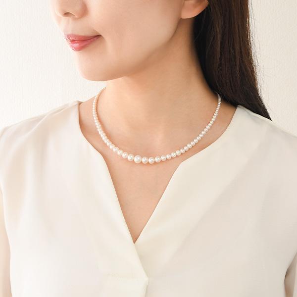 ホワイト パール グラデーション ネックレス 8mm 特級 淡水真珠 