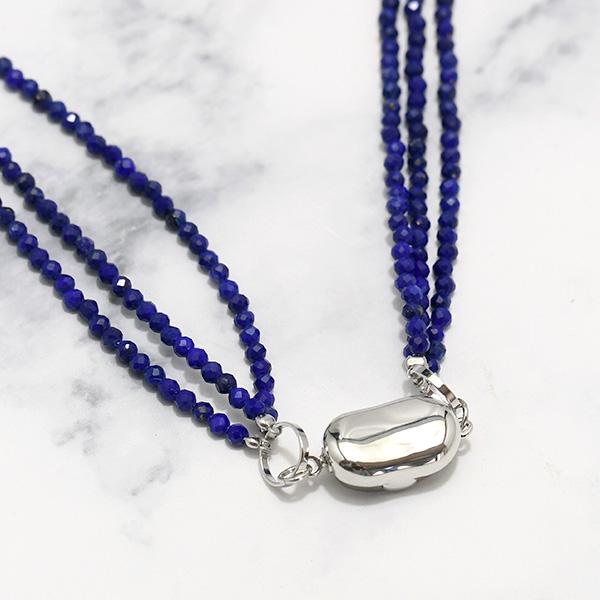 ラピスラズリ オパール 3連 ロングネックレス きらめく深い青