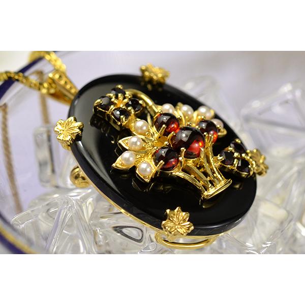 碌山 オニキス ガーネット 花かご ブローチペンダント RP 201C0569-ONCの画像