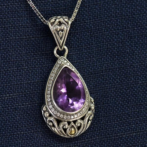 アメジスト シルバーペンダント アメジスト シルバー ネックレス 大粒 雫 チェーン付き 天然石