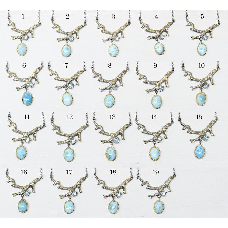 ラリマー&ブルートパーズペンダントネックレス 海のような青が揺らめく